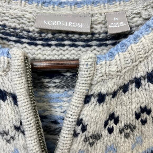 Vintage Nordstrom Fair Isle Wool Zip Cardigan Made In Hong Kong Medium - Picture 4 of 6